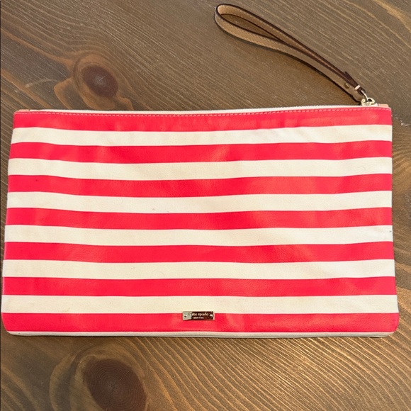 Kate Spade Red and White Stripe Wristlet Clutch with Sunglasses Graphic - Picture 2 of 7